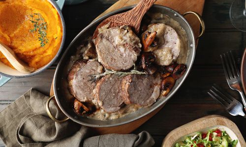 Porcini Rubbed Porcelet Collar with Marsala Sauce